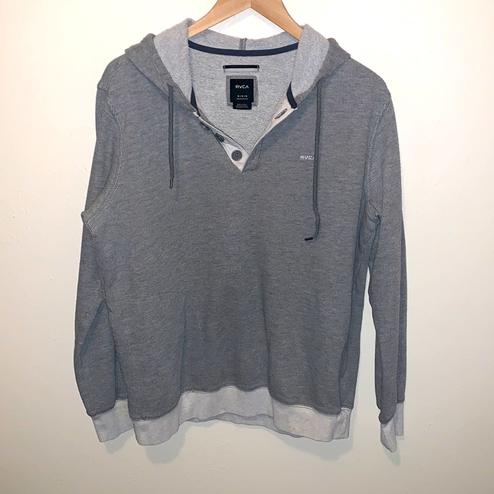 RVCA Mens Waffle Knit Pullover Hooded 1/4 Button Henley Regular Fit Medium
